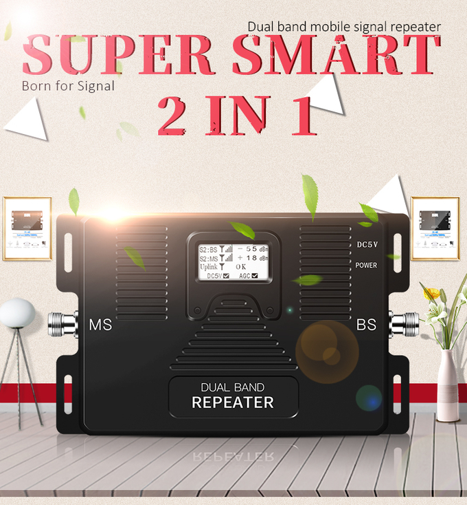 Amplificador dual 0 del repetidor del aumento del aumentador de presión 2G 3G 4G 850/2100MHz 70dB de la señal de la banda